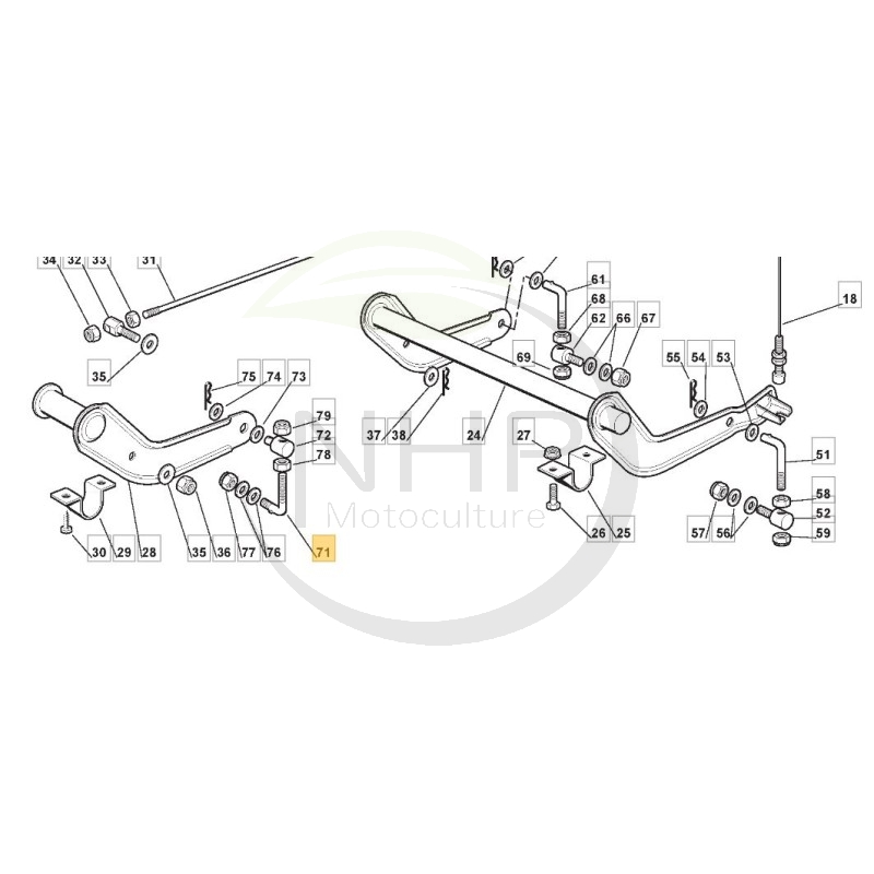 Tirant antérieur plateau de coupe tracteur tondeuse, GGP, CASTELGARDEN, STIGA, 1136-1249-01, 125840014/0, 1136124901, 1258400140