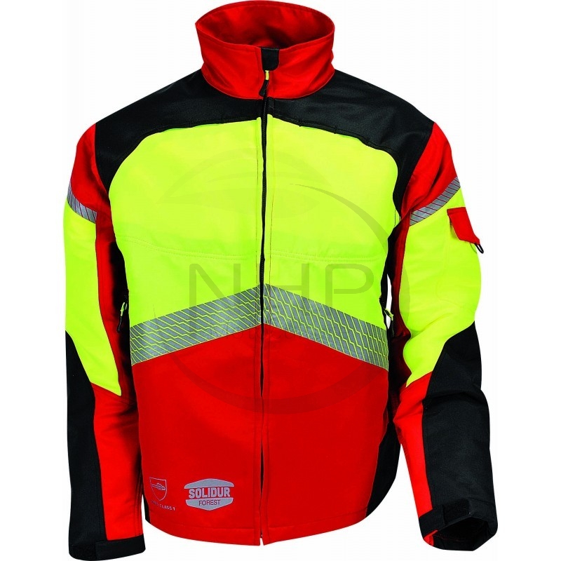 Veste de protection tronçonneuse rouge et jaune Classe 1