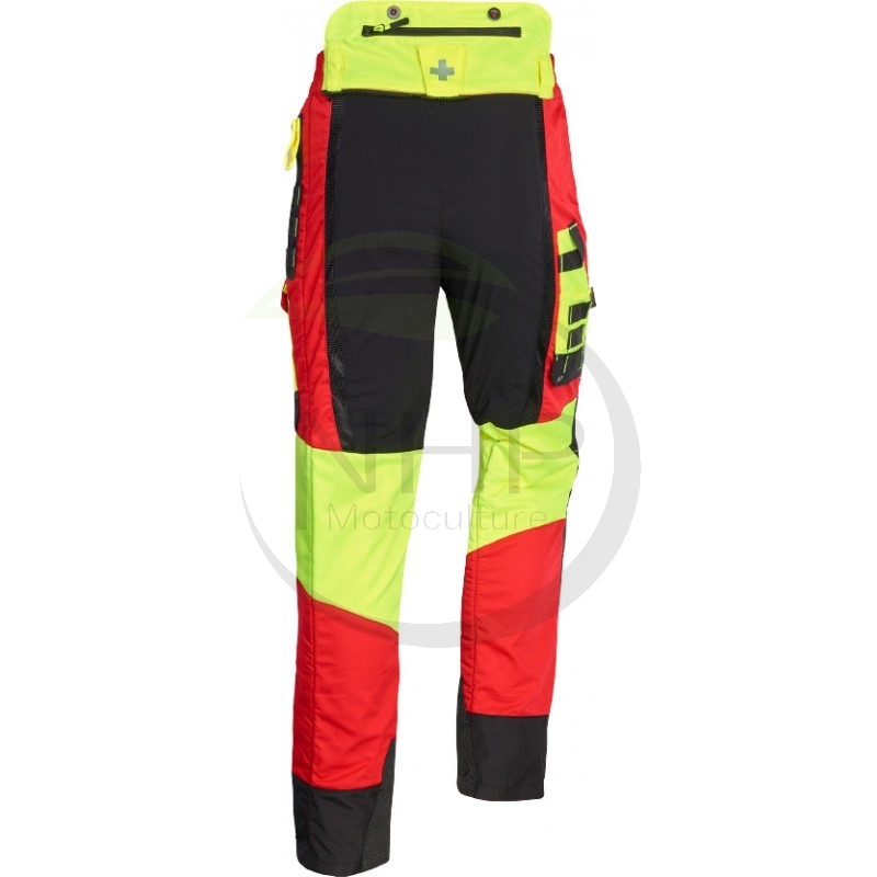 Pantalon de protection tronçonneuse COMFY Rouge et Jaune, version courte -7cm