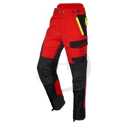 Pantalon de protection tronçonneuse INFINITY, Rouge et Noir, version courte -7cm