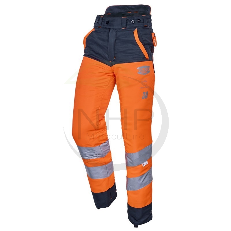 Pantalon de protection tronçonneuse GLOW, haute visibilité, classe 3, orange