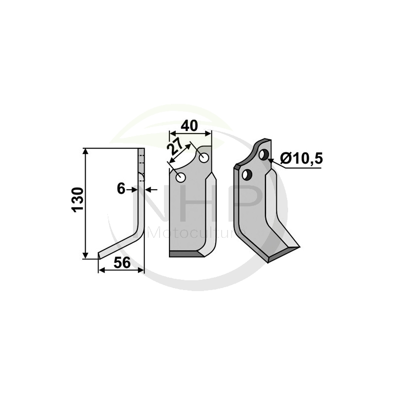 Couteau droit fraise motoculteur, motobineuse BCS, 48425, longueur 130mm