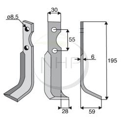 Couteau fraise droit 10203 motoculteur GRILLO 126 - 127