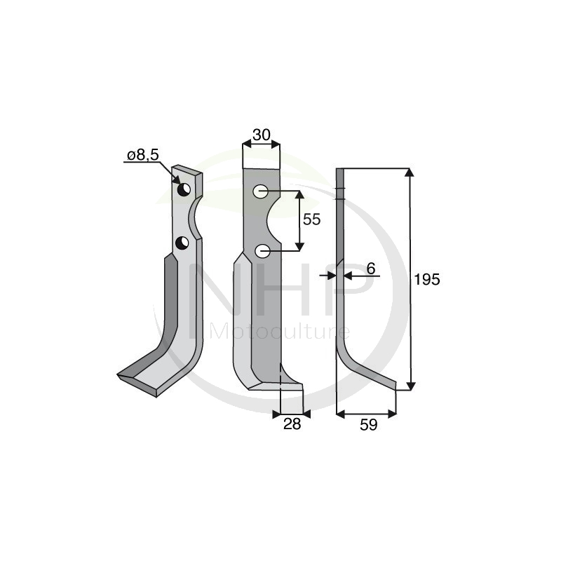 Couteau fraise droit 10203 motoculteur GRILLO 126 - 127