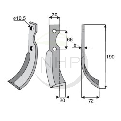 COUTEAU DROIT MOTOCULTEUR GRILLO 7085 - LONGUEUR 190 MM