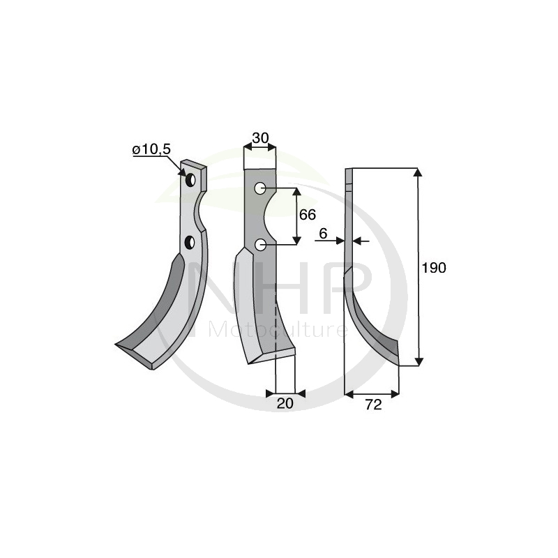 COUTEAU DROIT MOTOCULTEUR GRILLO 7085 - LONGUEUR 190 MM