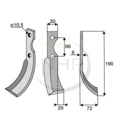COUTEAU GAUCHE MOTOCULTEUR GRILLO 7085 - LONGUEUR 190 MM