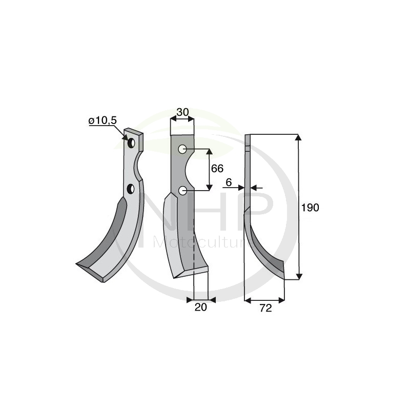 COUTEAU GAUCHE MOTOCULTEUR GRILLO 7085 - LONGUEUR 190 MM