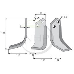 Couteau de fraise gauche rotovator DEL MORINO 160X110