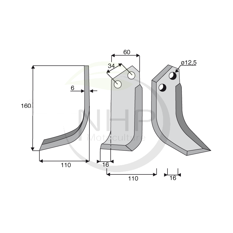 Couteau de fraise gauche rotovator DEL MORINO 160X110