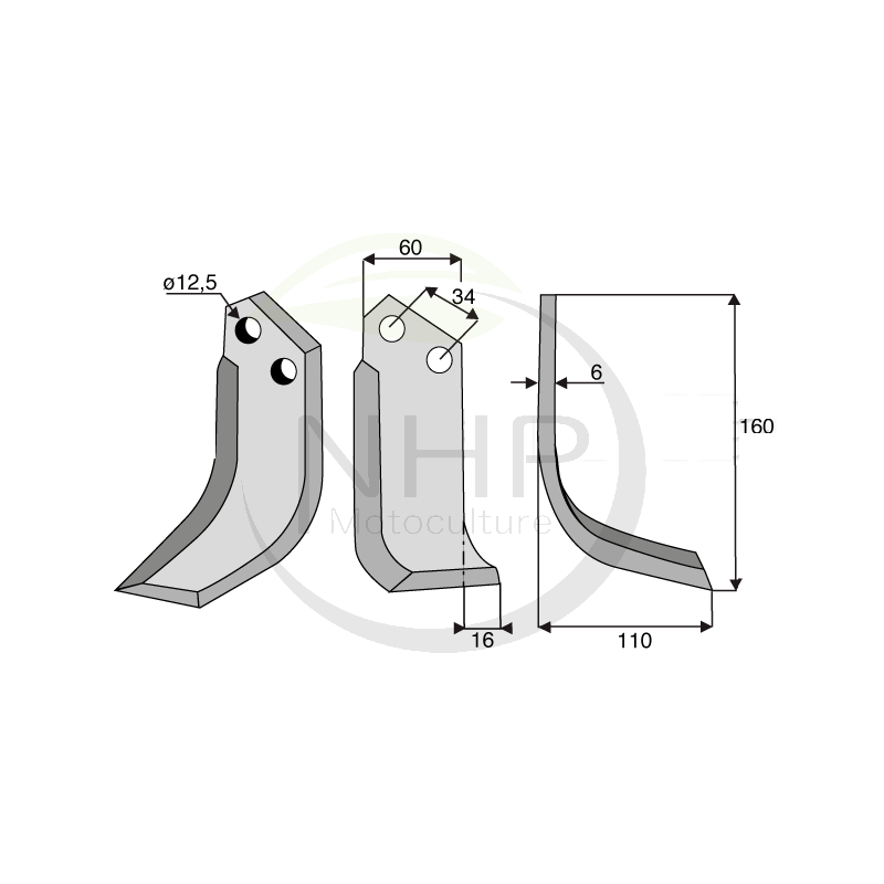 Couteau de fraise droit rotovator DEL MORINO 160X110