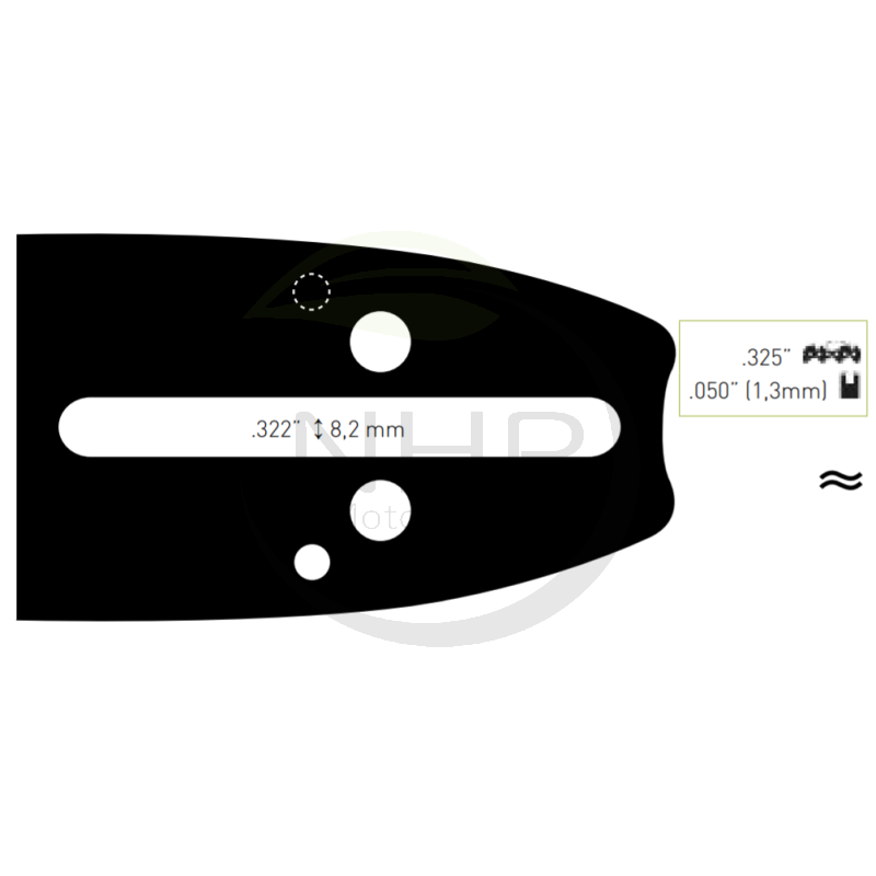 Guide chaine tronçonneuse 45cm, pas 325, 1.3 mm, 0.50 , 72 maillons entraineurs, HOMELITE VI-123, VI-125, VISUPERMINI